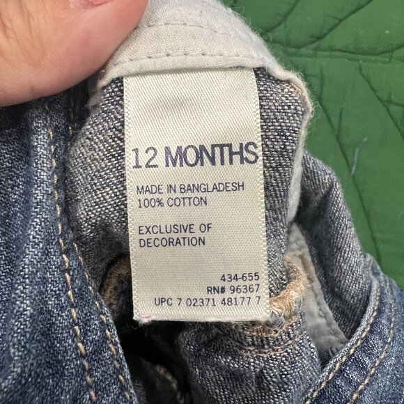 OshKosh B'Gosh 12M Denim Ruffle Floral Embroidered Jean Overall Dress - Picture 5 of 5